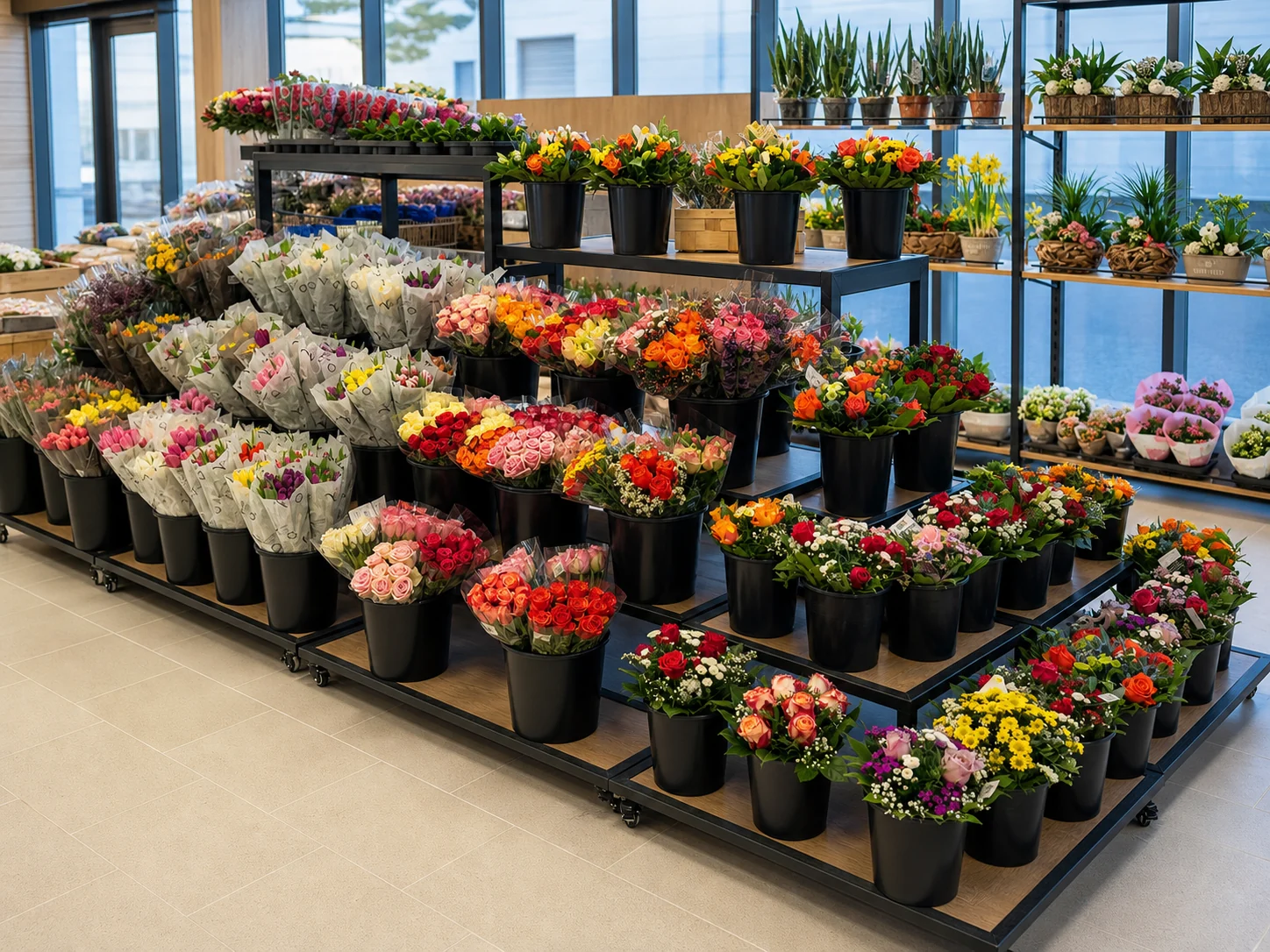 Breites Sortiment aus Sträußen, Schnittblumen und Pflanzen