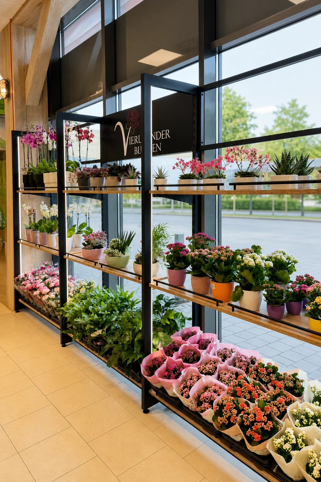 Professioneller Verkaufsträger von Vierländer Blumen im Lebensmitteleinzelhandel